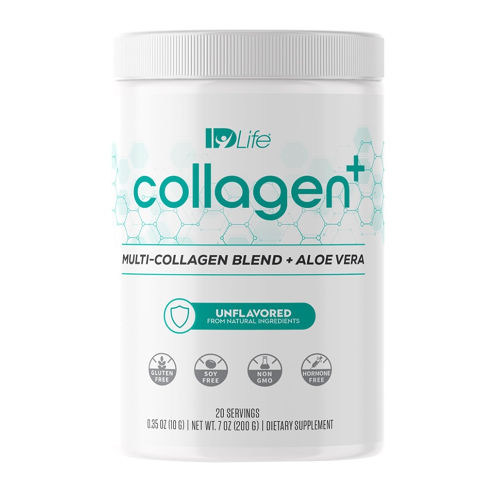 IDLife Collagen + Powder Drink - Multi- Collagen Blend med Fulvic Acid & Aloe Vera - for sundt hår, hud, negle, Joints & Gut - 20 Servere / 200g