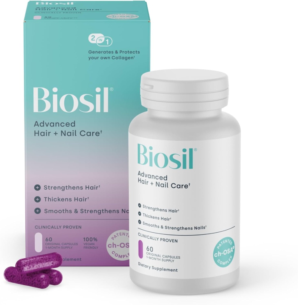 Biosil Advanced Hår + Nail Care - Vækst Vitaminer for kvinder - Styrke & Thicken Strands - 60 kapsler - Patenteret ch- OSA - 30-Day Supply