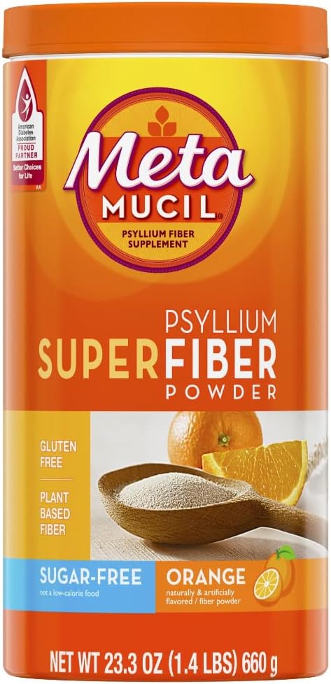 Metamucil Psyllium Sugar- Free Super Fiber Powder, Orange, 23,3 oz