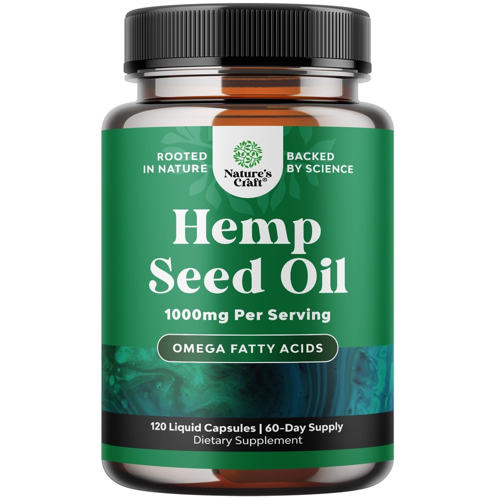 Høj Absorption Hamp Oliekapsler - Vegan Omega 3 6 9 Supplement med essentielle fede syrer til fælles støtte Afslappende kød og hud sundhed - Halal non-GMO 1000mg per Serving Hamp Seed Oliekapsler