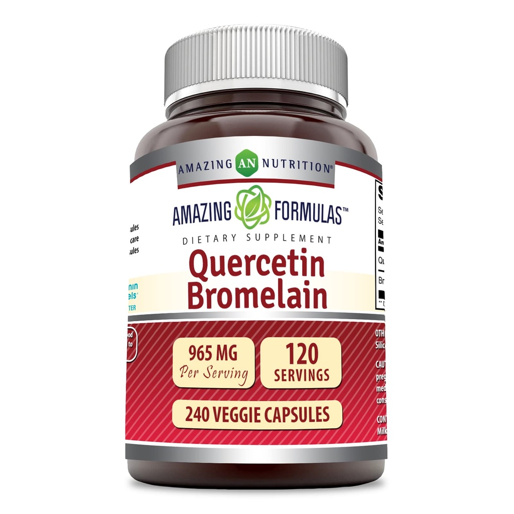 Amazing Nutrition Quercetin 800 Mg med Bromelain 165 Mg Veggie Kapsler Supplement 124; Non- Gluten Free Gluten 124; Lavet i USA