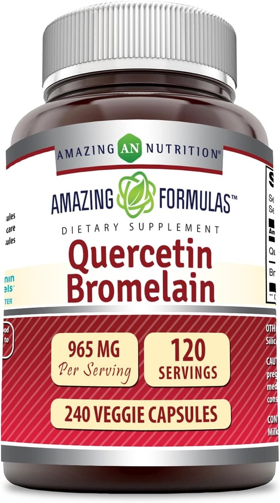Amazing Nutrition Quercetin 800 Mg med Bromelain 165 Mg Veggie Kapsler Supplement 124; Non- Gluten Free Gluten 124; Lavet i USA