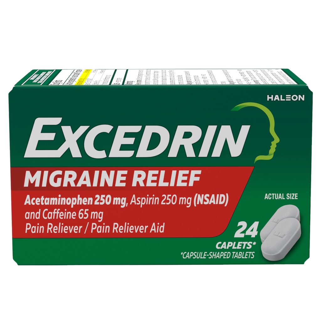 Extredrin Migræne Relief Caplets for Migræne Symptomer, Acetaminophen 250 mg, Aspirin 250 mg, Koffein 65mg, Pain Reliever, 24 Tæl