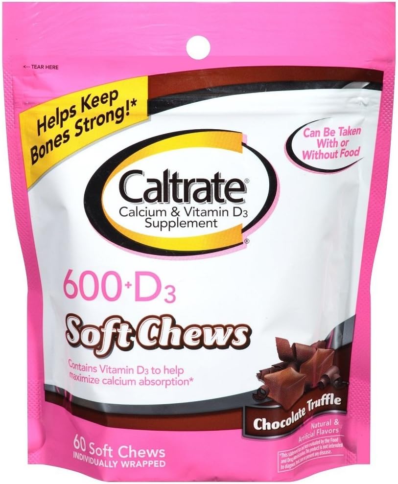 Caltrate 600+D Soft Chews, Chocolate Truffle, 60 Count (2 Pack)