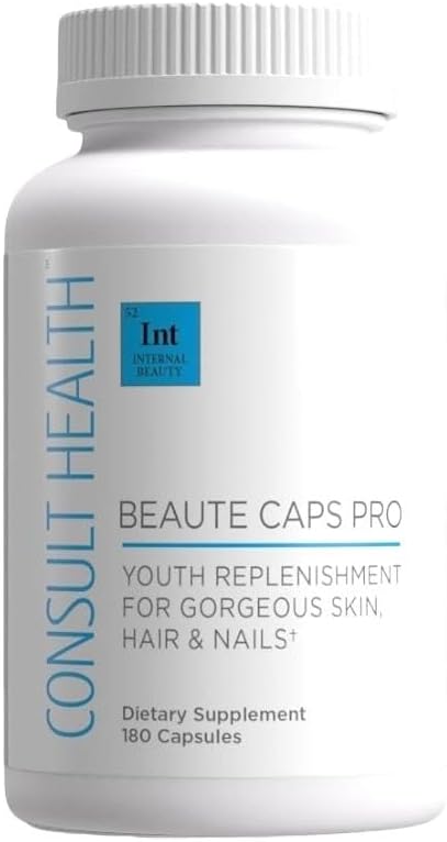 Consult Health Beaute Caps PRO - 10,500mg Biotin, Collagen, MSM, klinisk testet supplement understøtter sund hårvækst, hud og negle, USA Made - 180 kapsler