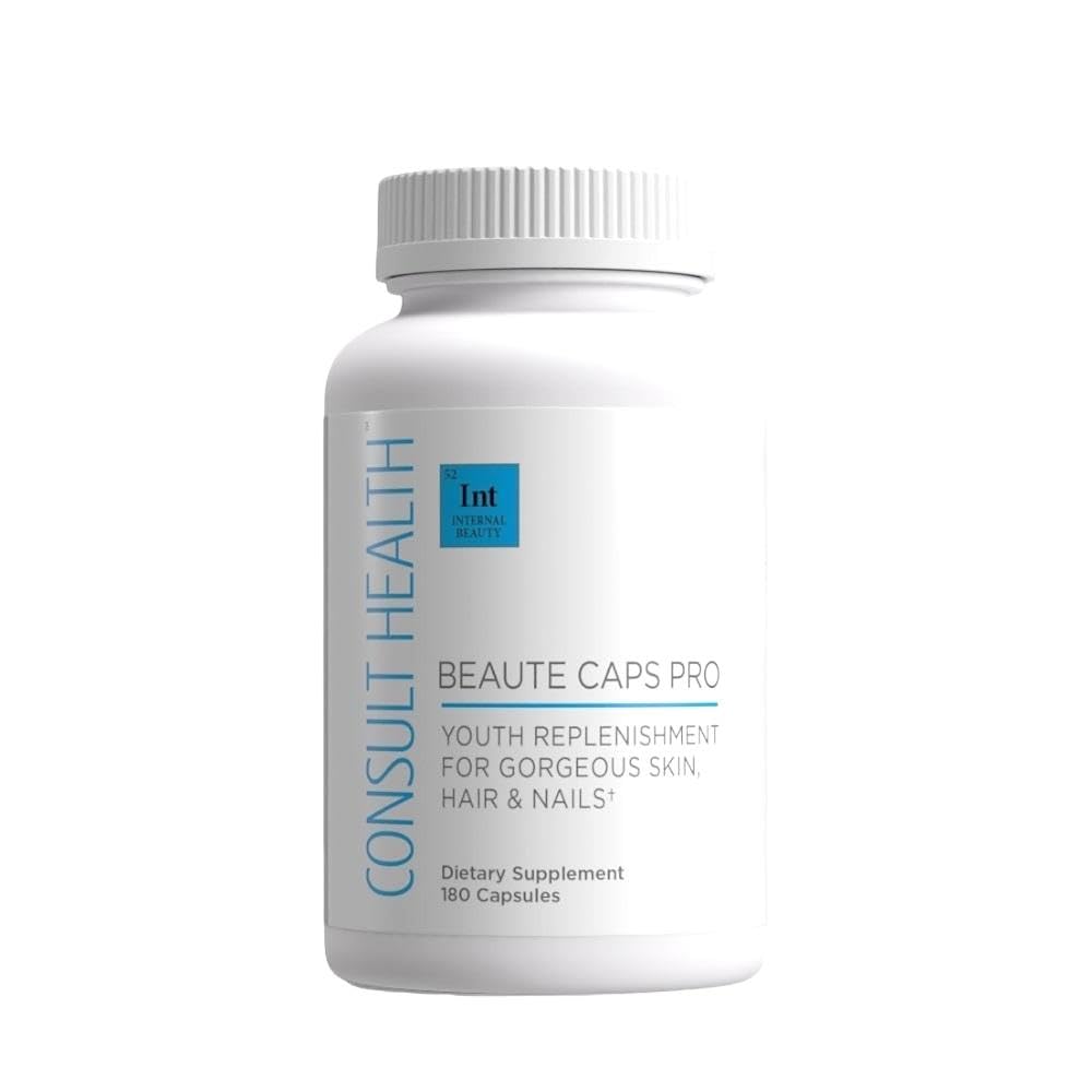 Consult Health Beaute Caps PRO - 10,500mg Biotin, Collagen, MSM, klinisk testet supplement understøtter sund hårvækst, hud og negle, USA Made - 180 kapsler