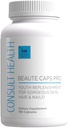 Consult Health Beaute Caps PRO - 10,500mg Biotin, Collagen, MSM, klinisk testet supplement understøtter sund hårvækst, hud og negle, USA Made - 180 kapsler