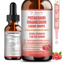 Kalium Magnesium supplement flydende dråber - Høj Absorption Kalium supplement med Magnesium, Calcium, D3 K2 Vitamin, Vegan, Non- GMO Potasio Support Leg kramper, Ben, Muskel - 2 Fl oz