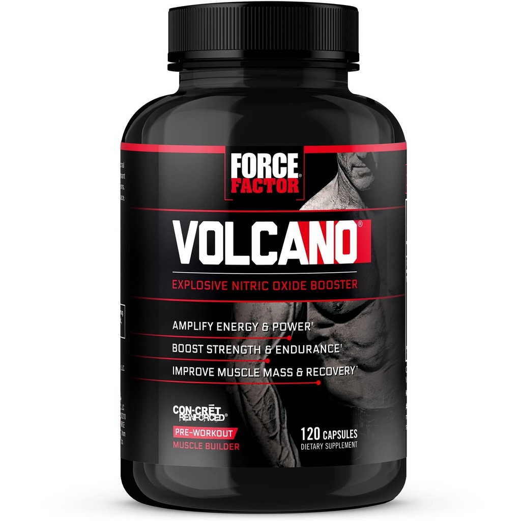 Kraftfaktor Volcano Pre Workout nitrogenoxid booster supplement til mænd med Creatin og L-Citrullin til Boost og energi, Hjælp Build Muscle, bedre pumpe og træning, 120 kapsler