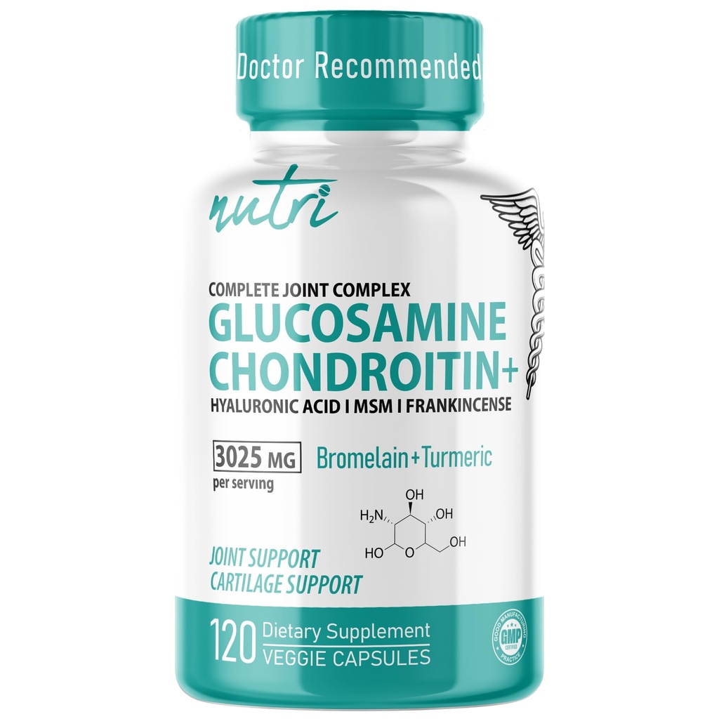 Naturens Fusions Glucosamin Chondroitin MSM Turmerisk Boswellia - Fælles Support - 120 Kapsler - Chondroitin Sulfatkapsler - med Hyaluronsyre - Understøtter sunde knogler