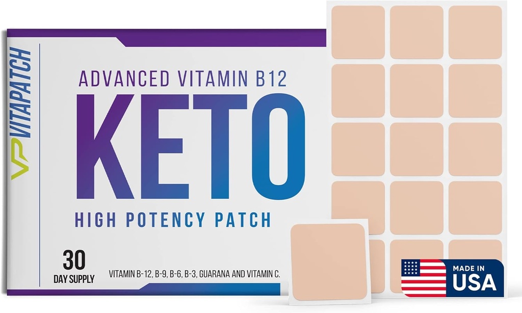 Keto Patch med B12 Methylcobalamin og Vitamin Guarana B12 Patch for Energy - 30 dages levering Keto & Vitamin B12 Patches - Lavet i USA