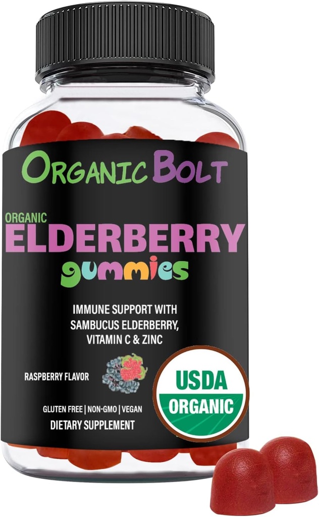 USDA Organic Elderberry Gummies - High Potency 150mg Organic Elderberry Gummies for voksne og børn med C-vitamin & zink - immunsupport Gummies - Vegan, Gelatine & Gluten Free - 60 Greve