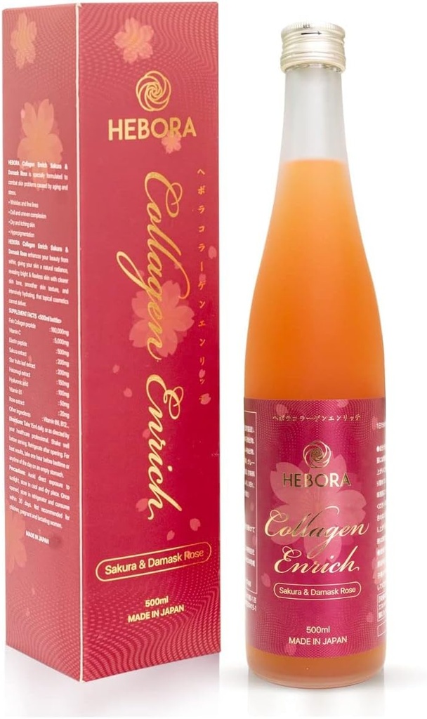 Collagen Enrich Japan - 160,000mg Marine Collagen Peptid + 112 Enzym Peptid Vegie + Damask Rose flydende drik Forbedre hårnegle Hud og joints (flasker 16,9 fl oz - 500ml)