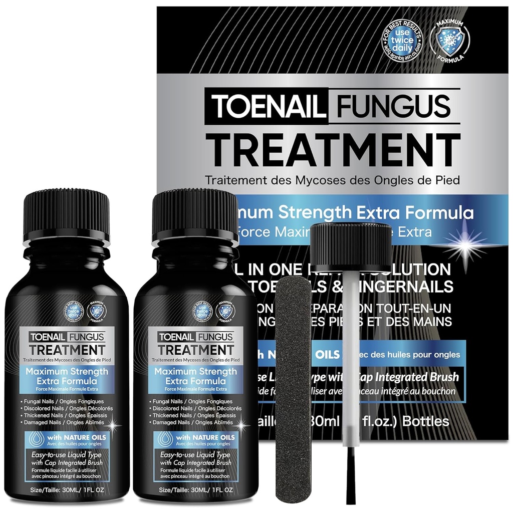 Toenail Svampebehandling Ekstra styrke 2pcs x 30ml, Svampesømbehandling, Negle Svampebehandling for Toenail, Toe Nail Svampebehandling Ekstra styrke for beskadigede og misfarvning Nails.