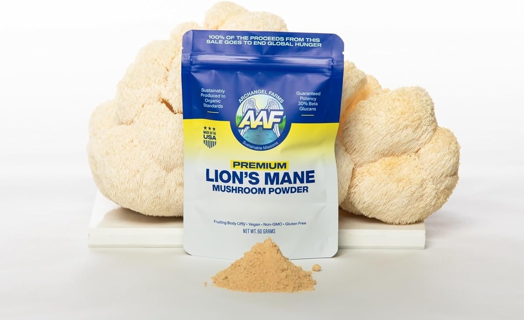 Lions Mane Mushroom Powder, Brain Supplement for Memory and Focus, Verified Beta- Glucan, fordøjelse og immunsupport, Organic & Non- GMO, 60g, 60- Day Supply