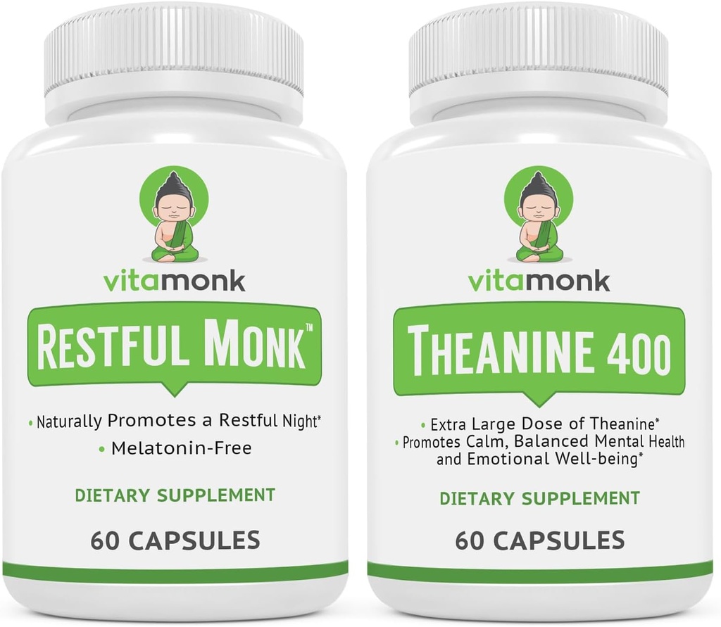 VitaMonk Sleep Blend og L- Theanin: Melatonin Free Sleep Aid & Afslappende Bundle