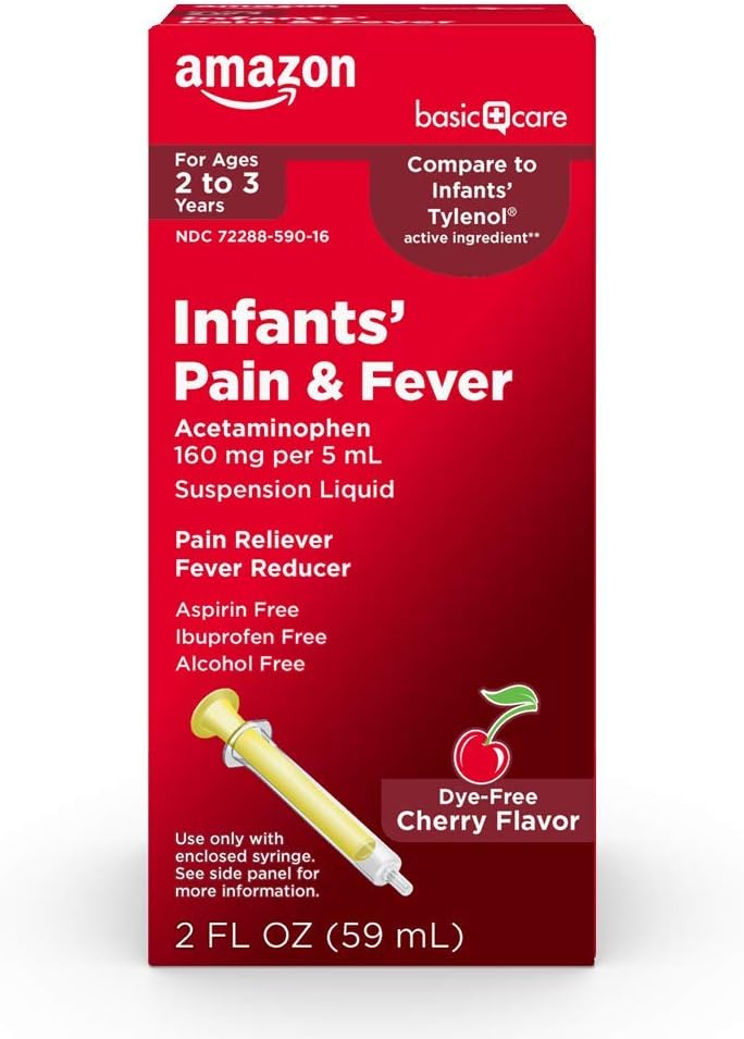 Basal Care Infants 'Pain & Fever, Acetaminophen 160 mg per 5 ml, Suspension Liquid, Farveløs Cherry Flavor, 2 fl oz (pakning med 1 stk.)