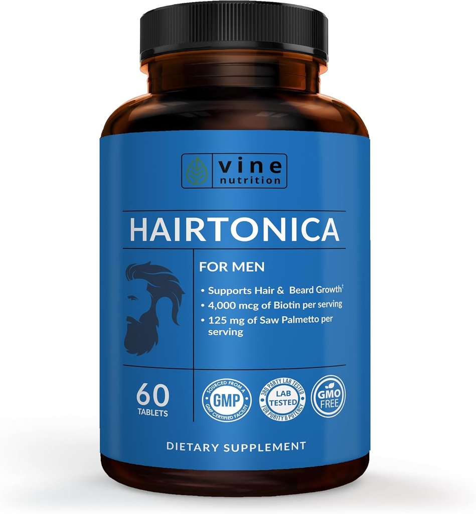 Hairtonica til mænd - hårvækst tillæg med Biotin, Collagen & Saw Palmetto - Understøtter Thicker, stærkere hår & skalp sundhed - DHT Blocker - 30 dages forsyning