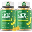 5-HTP Gummies + GABA - Melatonin Free - Afslapning Gummies med Banana Extract, L- Theanine, L- Tryptophan, Vitamin D3 for sund hvilecyklus & Circadian Rhythm, Brain Function & Muscle Rhythm, Pack of 2