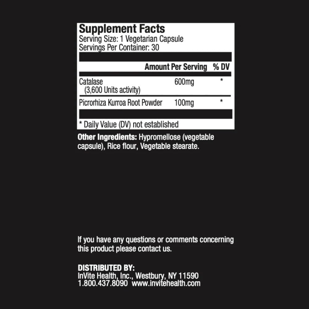 Inviter sundhed Catalase Hx (med Picrorhiza Kurroa), understøtter lever, hud sundhed, non-GMO kosttilskud, 30 vegetariske kapsler (pakke med 1)