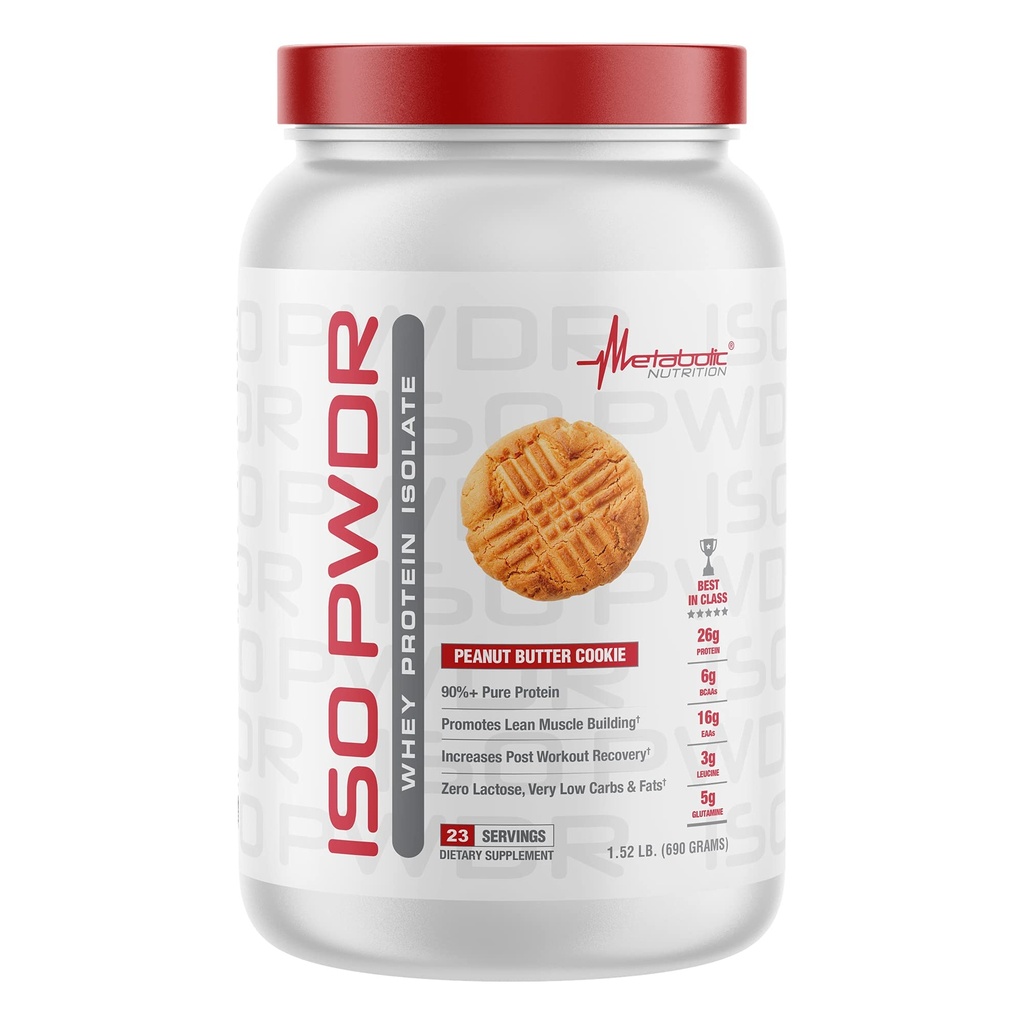 Metabolisk ernæring Whey Protein Isolere ISO PWDR Peanut Butter Cookie, 1.54lb, 23 Servere, 26g Protein, Fast Digesting, Zero Carbs, Lækker Arme, Meget lave Carbs & Fedt, Zero Lactose