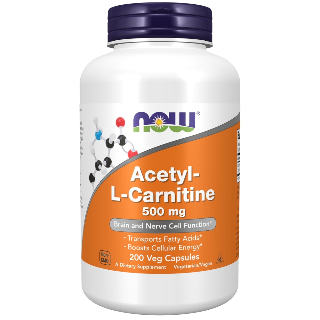 Now Foods Supplements, Acetyl- L Carnitin 500 mg, Aminosyre, Brain and Nerve Cell Function *, 200 Veg Kapsler