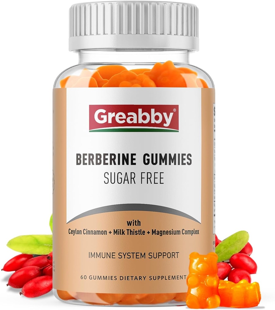 Berberine med Ceylon Cinnamon Supplement - Berberine Gummies, Organic Berberine HCL 1200 mg til voksne, immunsystem support, sukker fri, GMO fri, gluten fri, 60 gummies