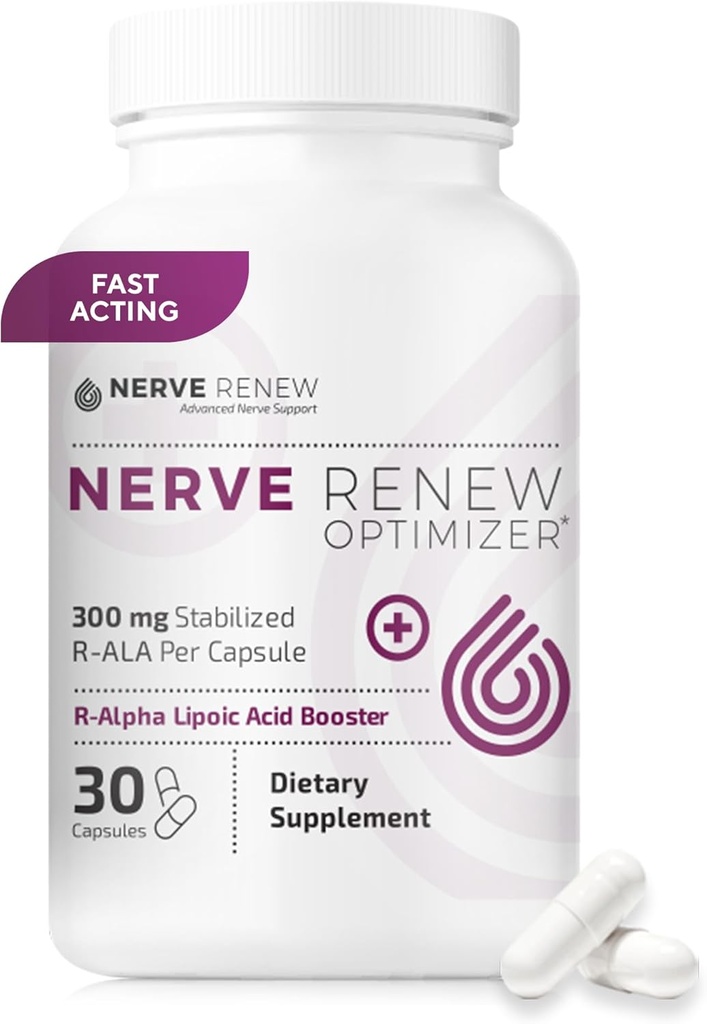 NERVE RENEW Optimizer - Kosttilskud - 30 kapsler - 300 mg stabiliseret R- Alpha liposyre per kapsel for naturlige nerve discomfort support - hurtig absorption - sikker og alle naturlige