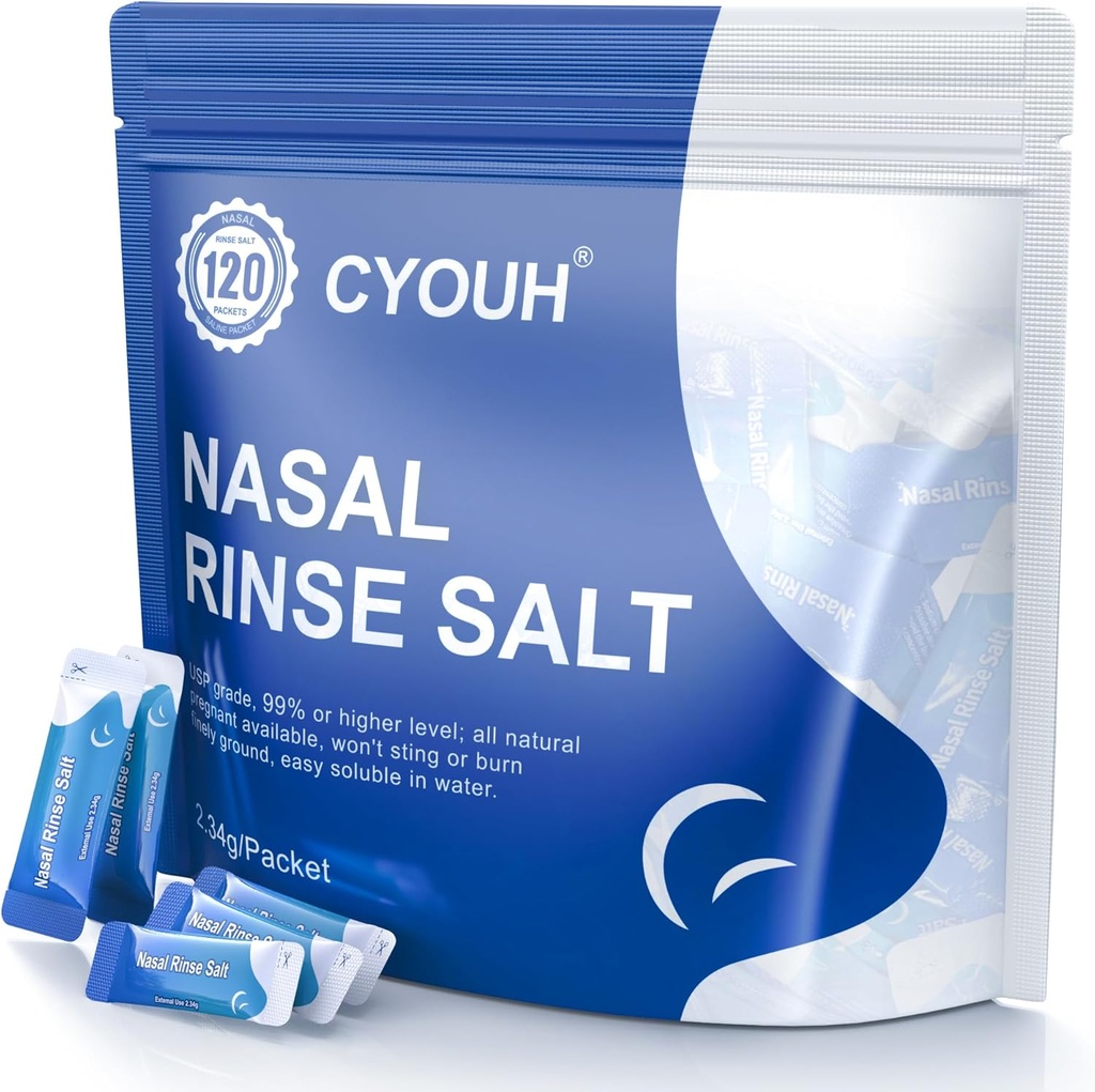120PCS Salt Saline Pakker Sinus Nasal Rinse til Neti Pot, Individuelt indpakket 2.34G Nasal Vask Vandingssystem Næse Renere Saline Refill Pakker