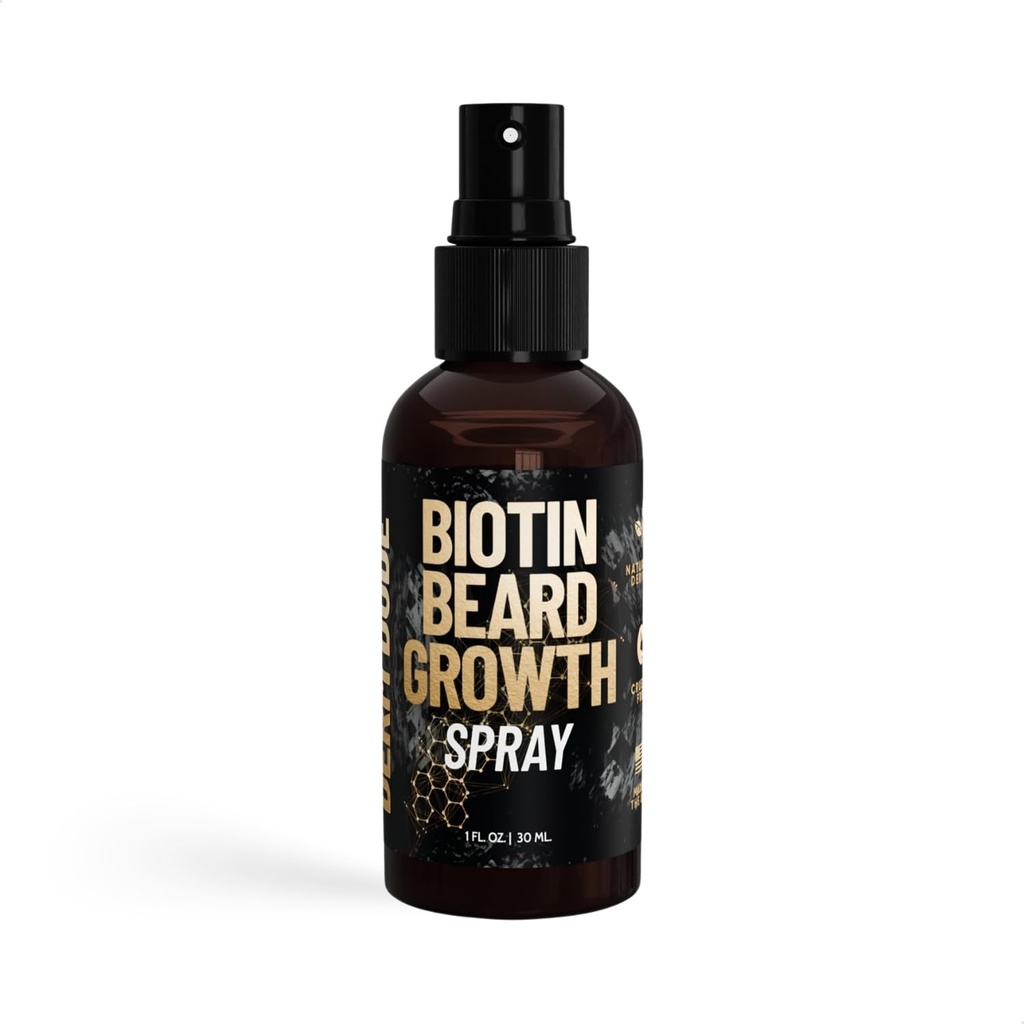 Derm Dude Biotin Beard Growth Spray for mænd # 124; Formuleret med Biotin & Bamboo Extract for Hår Growth # 124; Promoerer Thicker Fuller Beard # 124; For stærkere Healthier Beard Growth, Non- Greasy Grooming- 1 oz