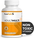 PurePath Non- Toxic Voksen Multivitamin - 13 Vitamin - 100% RDA - Ingen skadelige megadoser - med B6 & B12 - Supplement for optimal energi, fokus og lang levetid - 60 kapsler - 30 dages forsyning