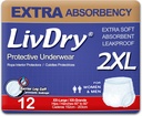 LivDry Voksen XXL Inkontinens Undertøj, Ekstra Absorbency Voksen bleer, Læbe Beskyttelse, XX- Stor, 12- Pack