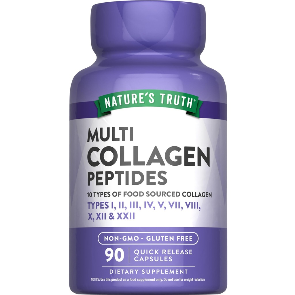 Nature 's Truth Multi Collagen Peptider Kapsler er 124; type I, II, III, V, X, 124; 2000 mg er 124; 90 mg er 124; Keto Friendly
