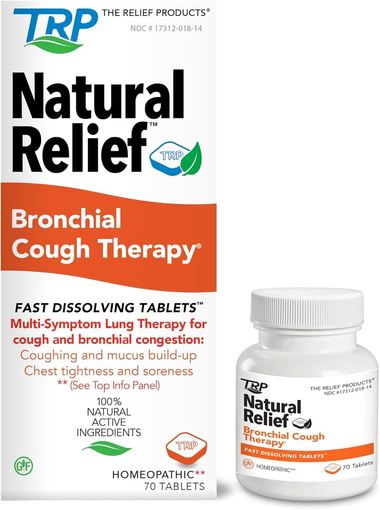 Relief produkter bronchial hoste terapi hurtig opløsning tabletter - 100% naturlige aktive ingredienser - 70 Tæl
