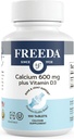FREEDA Calcium 600 mg with Vitamin D3 400 IU – Essential Bone Support Supplement – Kosher, Gluten-Free, Easy-to-Swallow Coated Tablets for Women & Men (100 Ct)