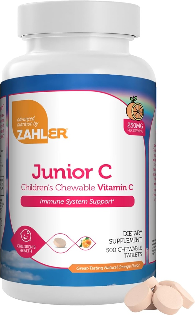 Zahler Junior C Advanced Chewable for Kids - Delicious Orange Flavor - Kosher Kids for Immunity - Vitamin C Chewable Antioxidant - (500 Count)