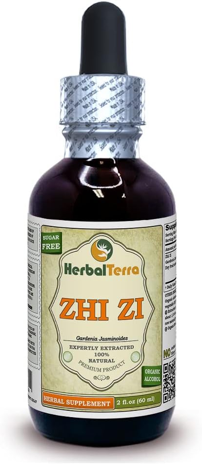 Zhi Zi, Gardenia (Gardenia Jasminoides) Tinktur, Økologisk Tørret frugtvæske ekstrakt (Brand Name: HerbalTerra, Stolt Lavet i USA) 2 fl.oz (60 ml)