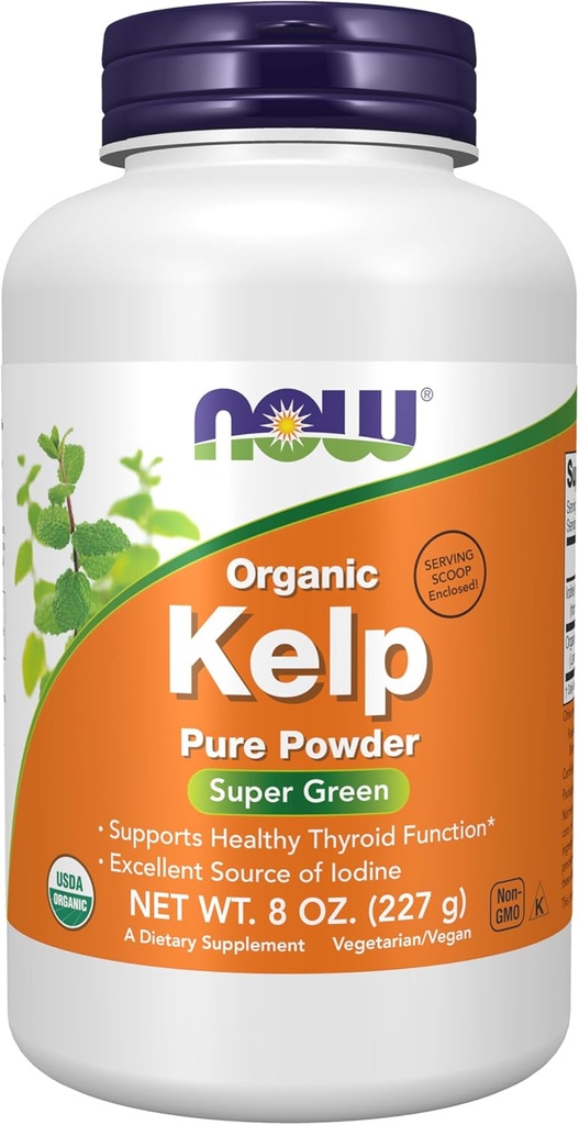 Now Supplements, Kelp Powder, Certified Organic, Excellent kilde til jod, Super Green, 8-Ounce