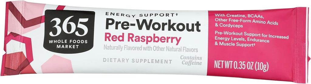365 af Whole Foods Market, Rød Hindbær Preworkout Packet, 0.35 Ounce
