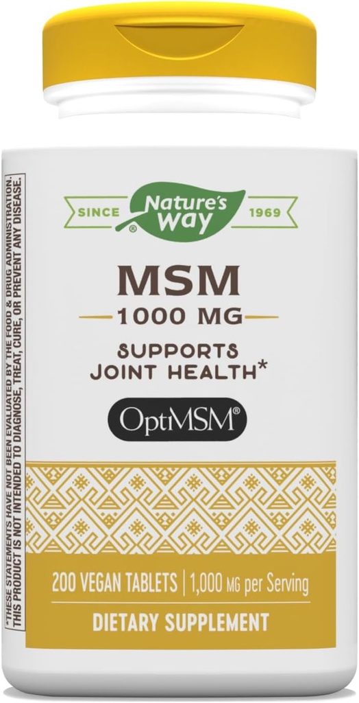 Nature 's Way MSM 1000 mg - Joint Health Supplement * - Med Methylsulfonylmethan - Gluten- Free & Vegan - 200 Tabletter