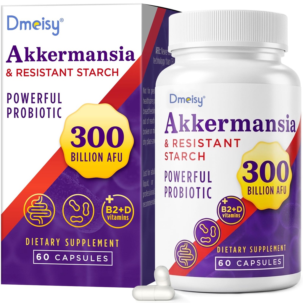 GLP ONE Supplement - 300 Millioner AFU Akkermansia Muciniphila, Akermansia Probiotiske for kvinder & mænd, for Boost, fordøjelsesbesvær, Gut, Immunitet, Forbedrer Gut Lining Function & Intestinal Walls, 60 Greve