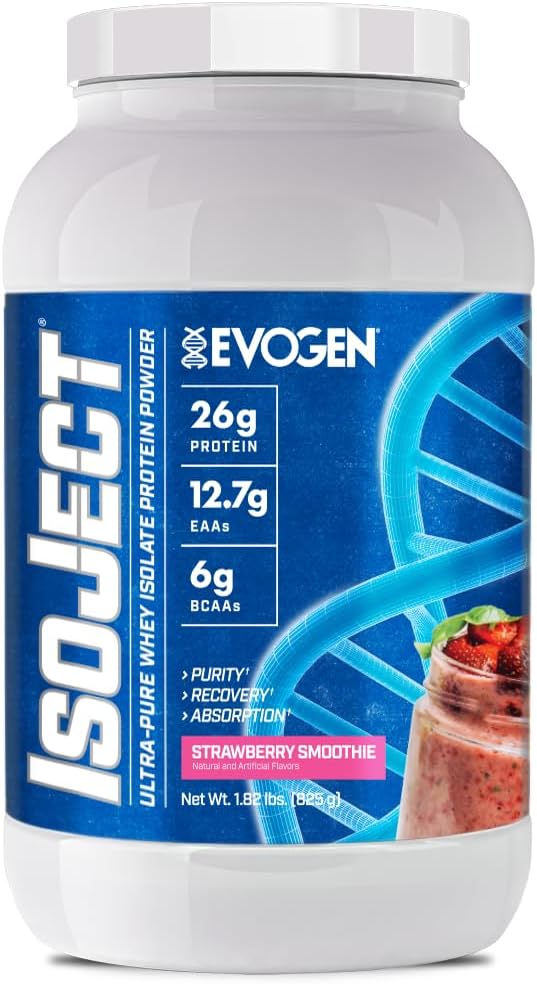 Evogen Isoject - Whey Protein Isolate Mea124; Ultra- Pure Whey Protein Powder med Igenitor Enzymes, BCAAs, og EAAs Measures 124; Forbedret Absorption & Recovery Mea124; Strawberry Smoothie Mea124; 25 Serveringer