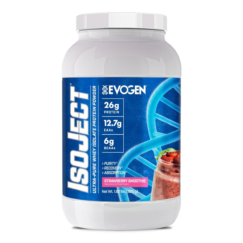 Evogen Isoject - Whey Protein Isolate Mea124; Ultra- Pure Whey Protein Powder med Igenitor Enzymes, BCAAs, og EAAs Measures 124; Forbedret Absorption & Recovery Mea124; Strawberry Smoothie Mea124; 25 Serveringer