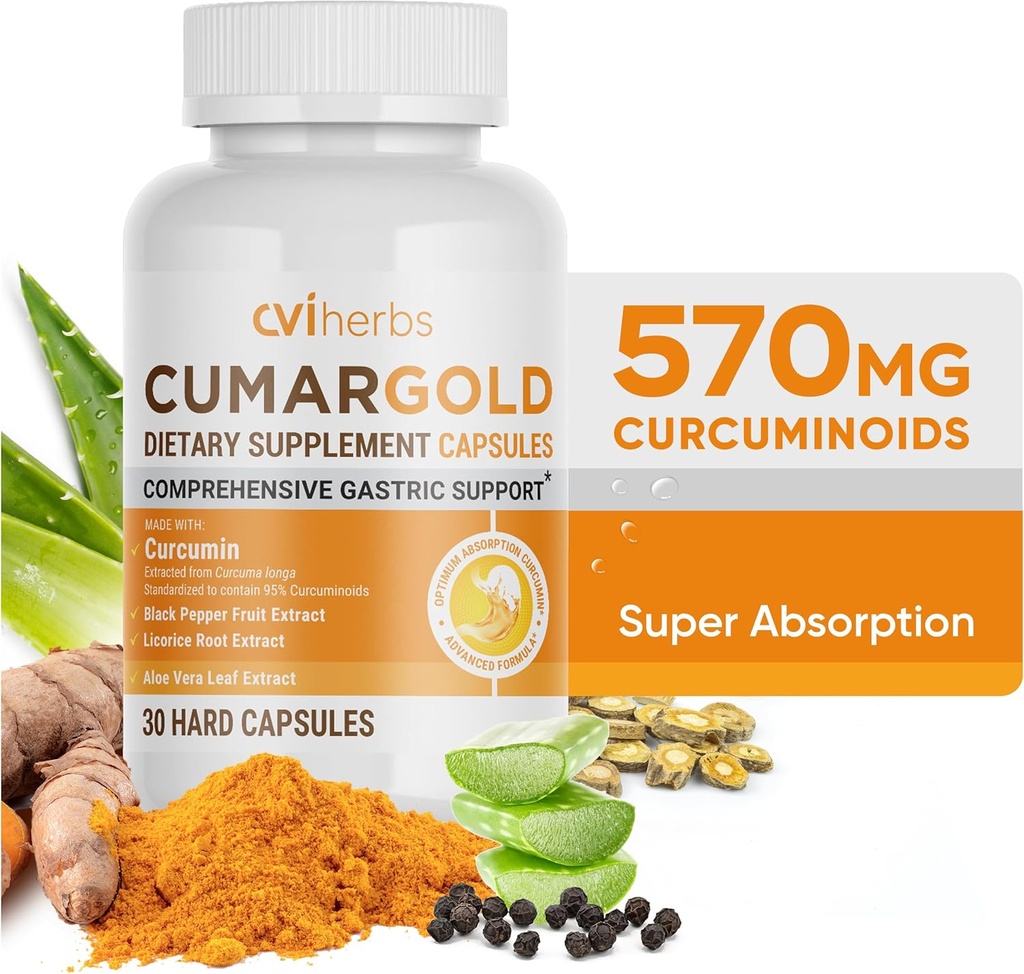 Cumargold 570mg Curcuminoids Gurkemeje Curcumin Supplement til Piperine, Licorice Root & Aloe Vera - Høj potens naturlige wellness kapsler (30 Tæl)