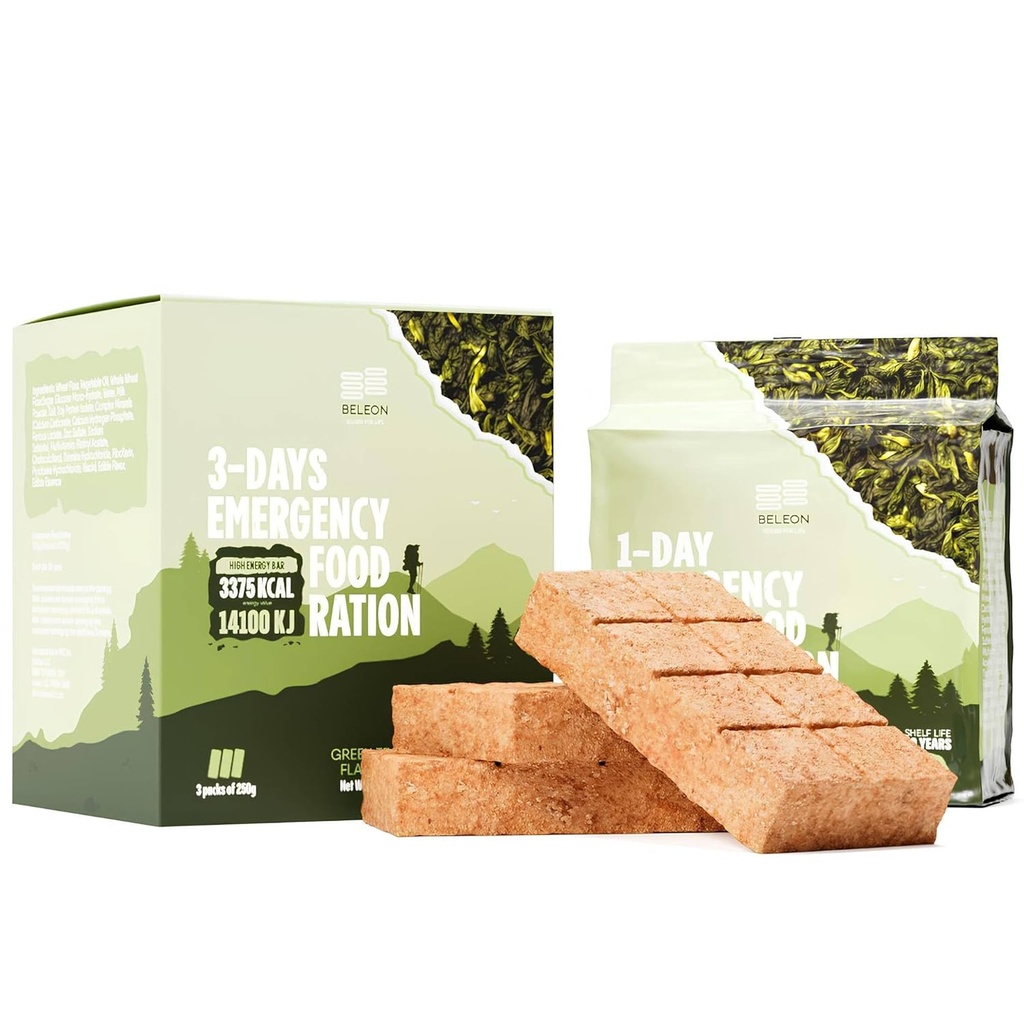 Green Tea Emergency Food Supply - 3-dage 72 timer Biscuit Barer MREs Meals Militære 2024 Survival Kit - 20 År Hylde Life Camping Vanding Forsyninger