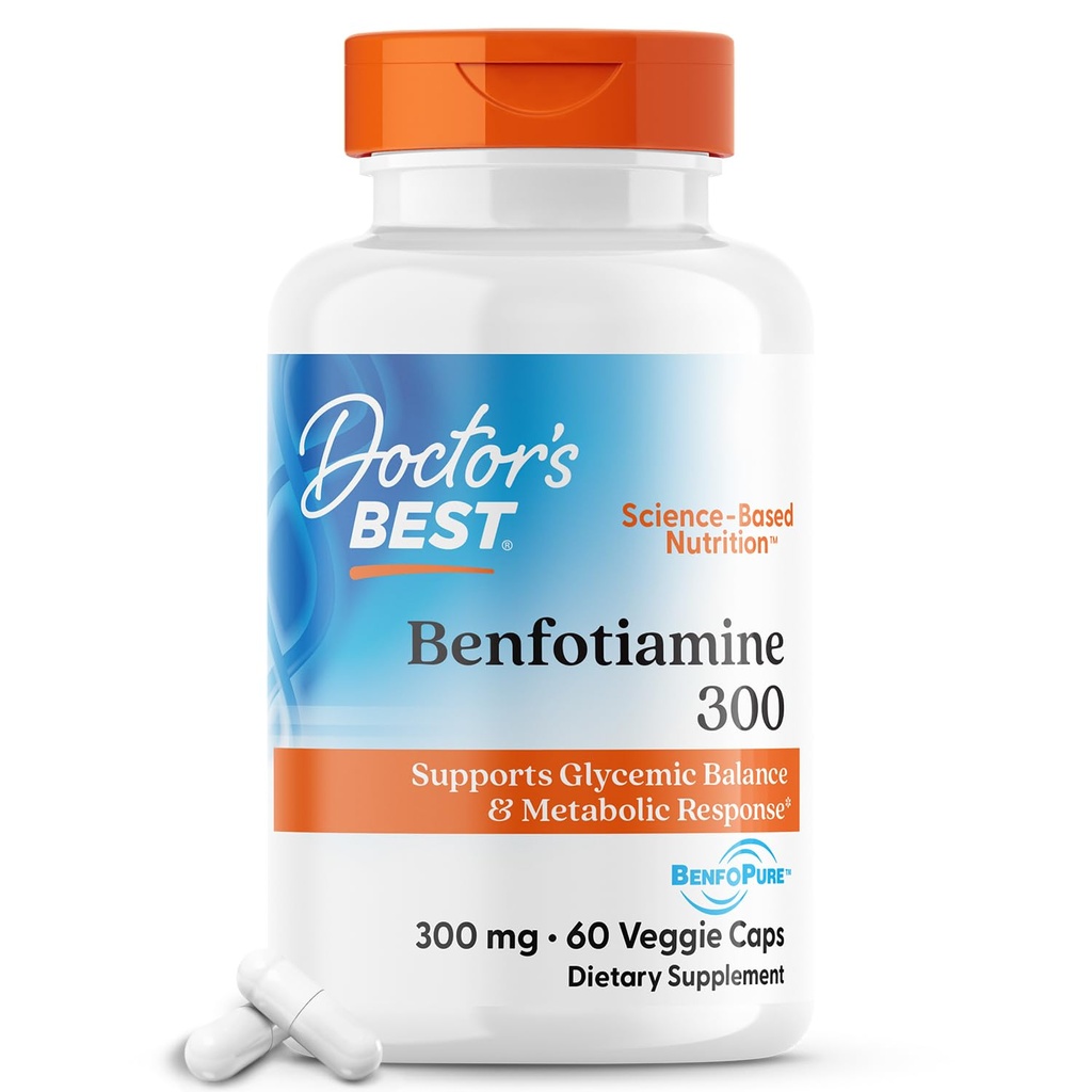 Doctor 's Best Benfotiamin 300 med BenfoPure, Hjælper med at bevare sund glukose Metabolisme, non-GMO, Vegan, Gluten Free, Soy Free, 300 mg, 60 Veggie Caps