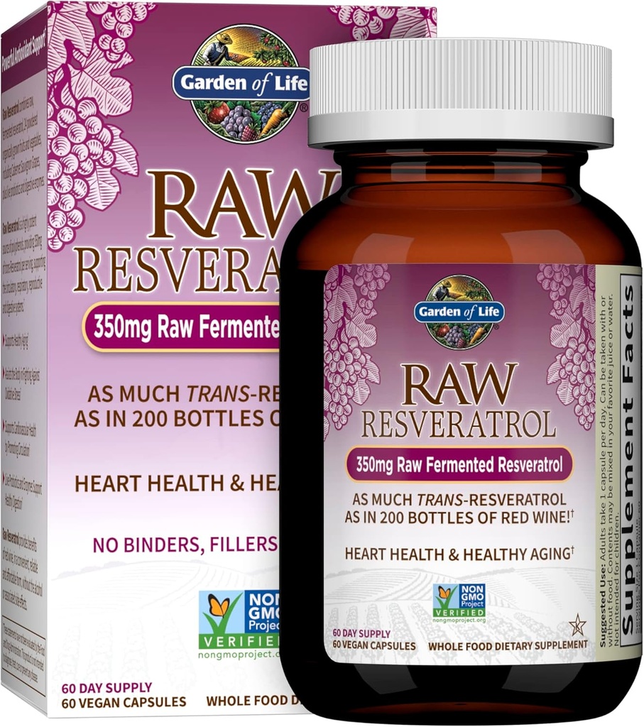Have of Life Heart Resveratrol Supplement - Kraftfuld Antioxidant Support med 350 mg Raw Fermented Trans- Resveratrol Plus Probiotika og enzymer til hjerte sundhed og sund aldring, 60 Veganske kapsler