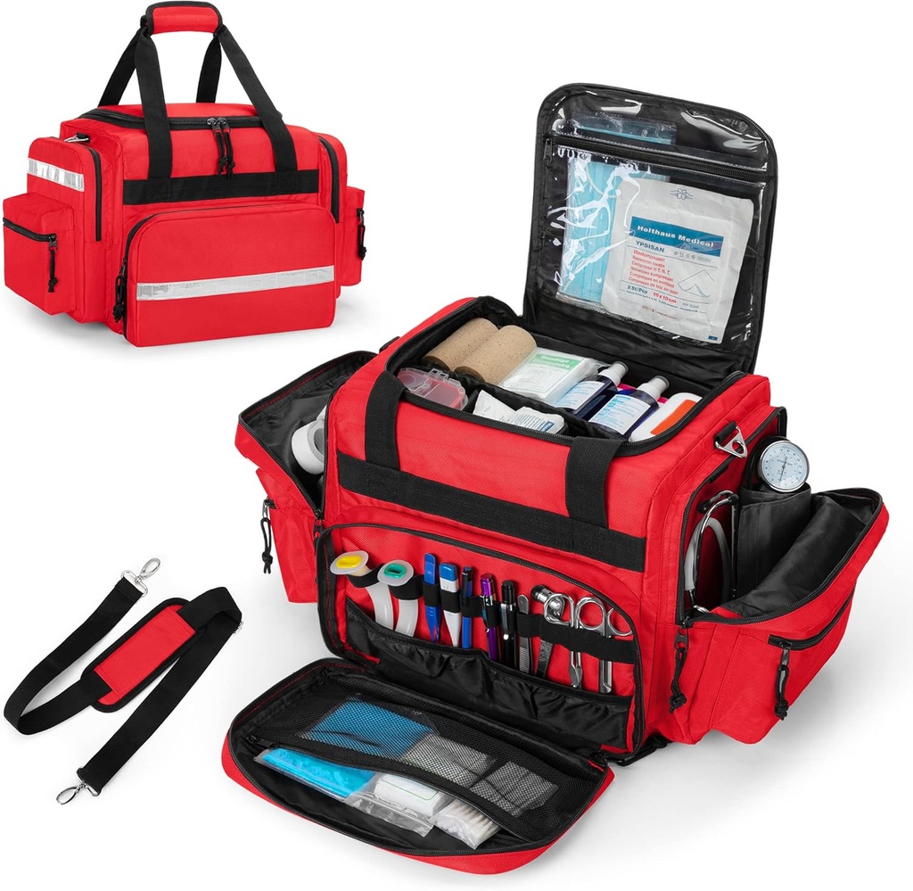 Damero Professional Medical Bag Tom, First Responder Trauma Bag med Aftagelig Dividers til Home Health Care, EMT, EMS, Rød (KUN taske)