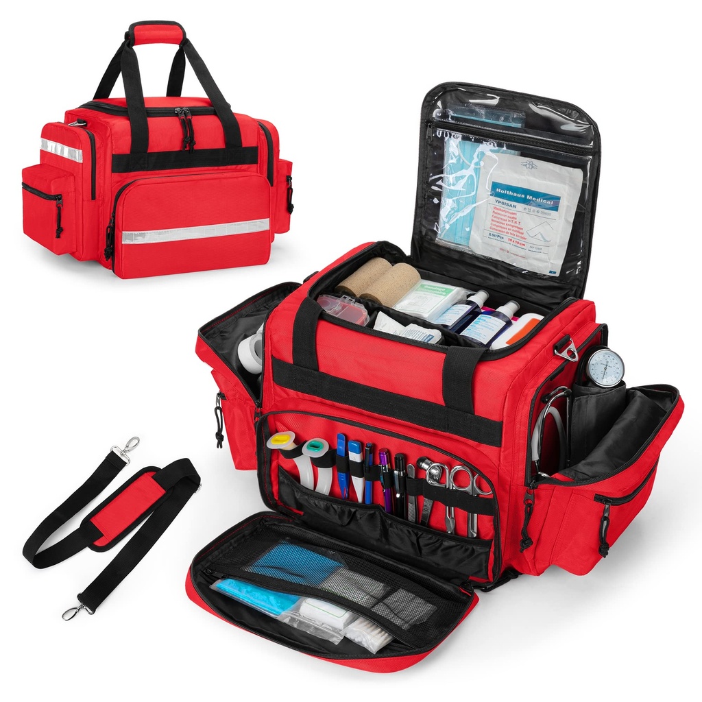 Damero Professional Medical Bag Tom, First Responder Trauma Bag med Aftagelig Dividers til Home Health Care, EMT, EMS, Rød (KUN taske)