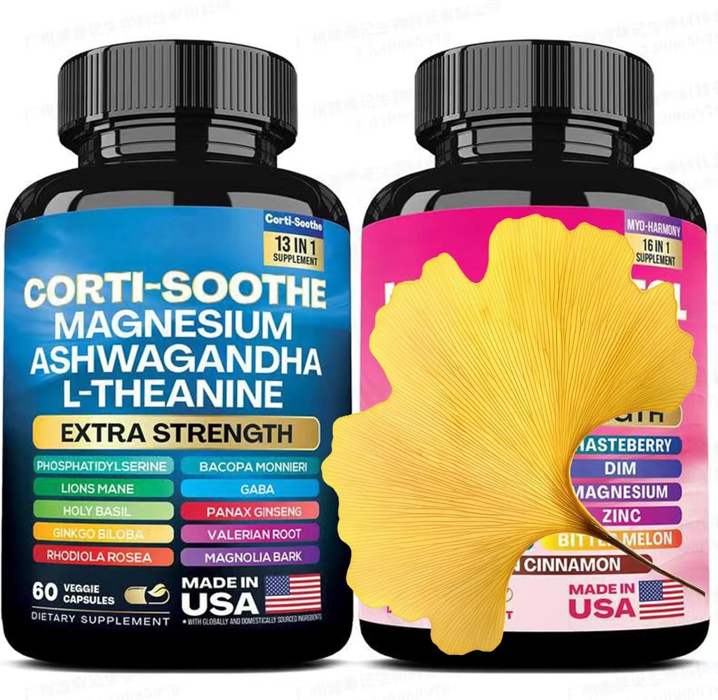 Soothe & Glat Bundle, Cortisol Support Multivitamin Combo, 200mg Magnesium Glycinat, 150mg L- Theanine, 150mg Ashwagandha, Phosphatidylserin, og Herbal Blend Cortisol Manager